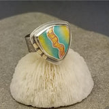 Cloisonne Shield Ring Silver and 14k Gold