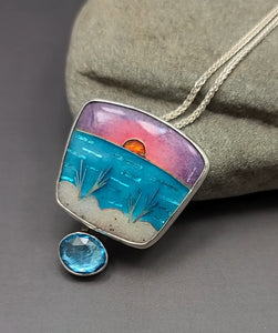 Cloisonne Sunset Beach Pendant with Real Sand from the Gulf Coast