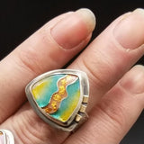 Cloisonne Shield Ring Silver and 14k Gold
