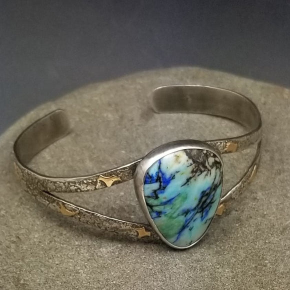 Azurite Blue Horizon Silver and Gold Startdust Cuff Bracelet