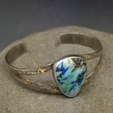 Azurite Blue Horizon Silver and Gold Startdust Cuff Bracelet